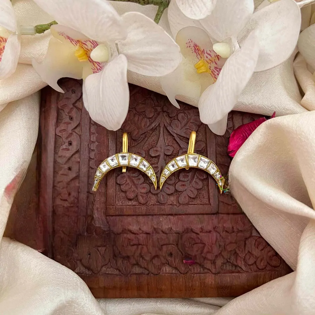 Elegant Half Moon Style Kundan Jadau Bugadi - White